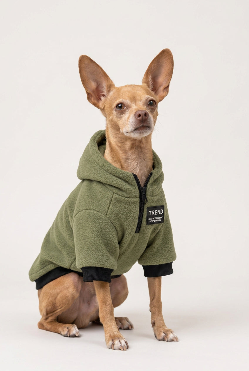Fleece-Hunde-Hoodie – Khaki