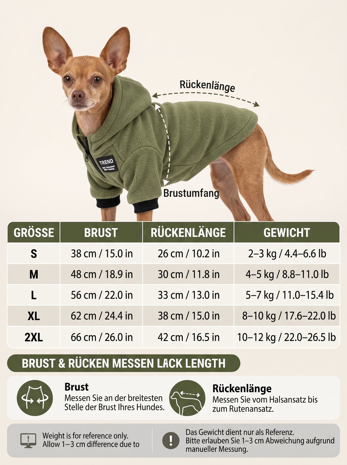 Fleece-Hunde-Hoodie – Khaki
